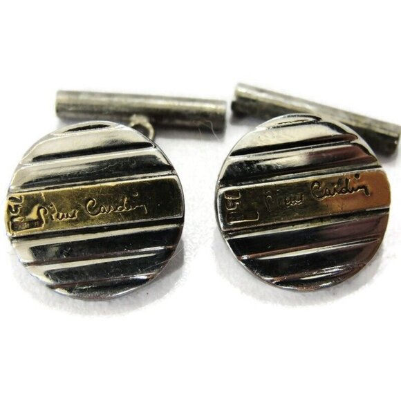 Pierre Cardin 18K Gold & 925 Sterling Silver Round Cufflinks Chain Links - Picture 4 of 11